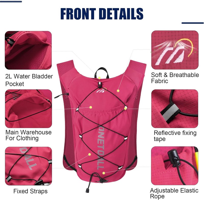ONETOALL Running Vest for Women & Men, 6L Hydration Backpack with 2L Water Bladder, Lightweight Water Backpack for Trail Running, Marathon, Hiking, Cycling, Jogging, Adjustable Fit - Image 5
